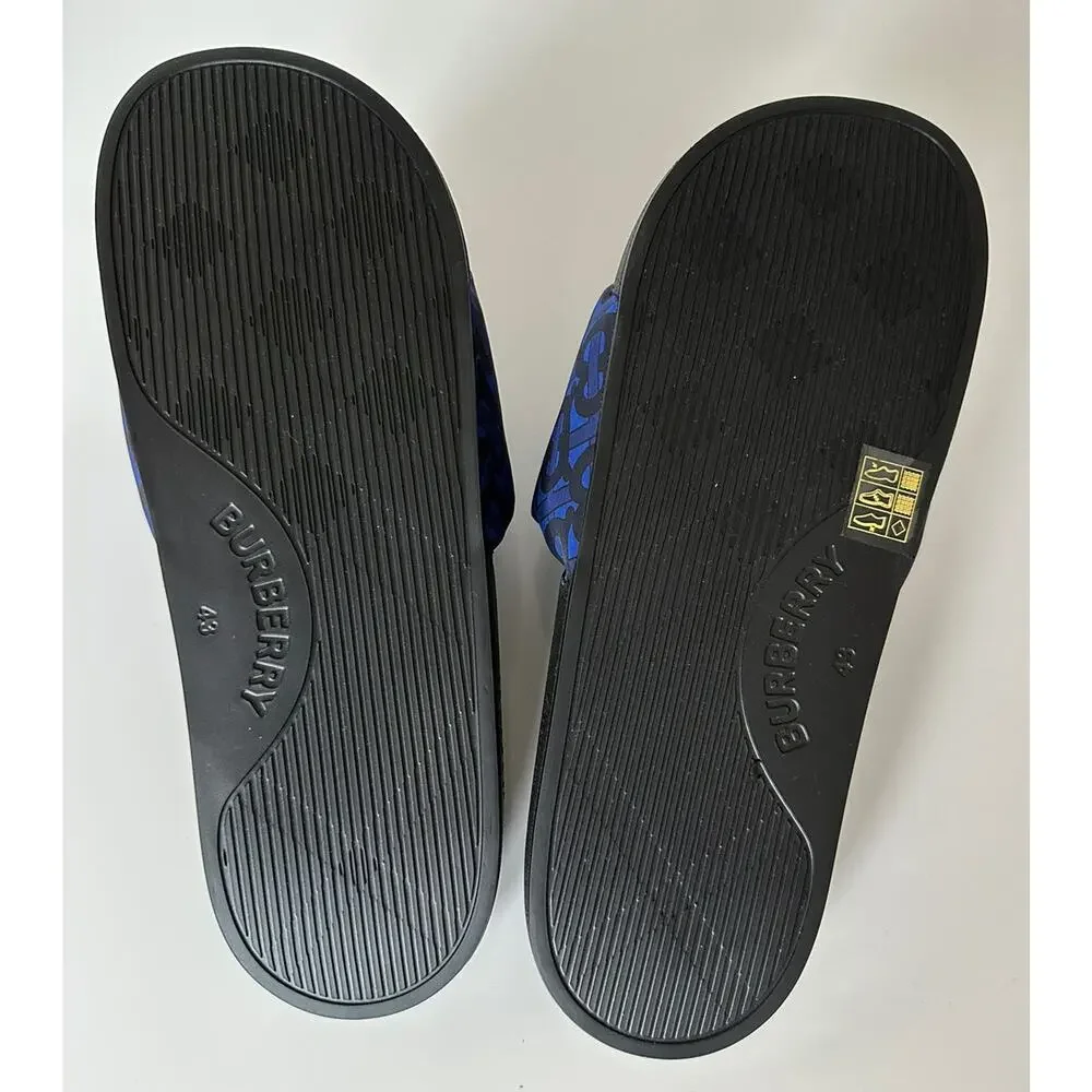 NIB $570 Burberry Furley Puff TB Men's Slides Blue Sandals 10 US (43) 8048585